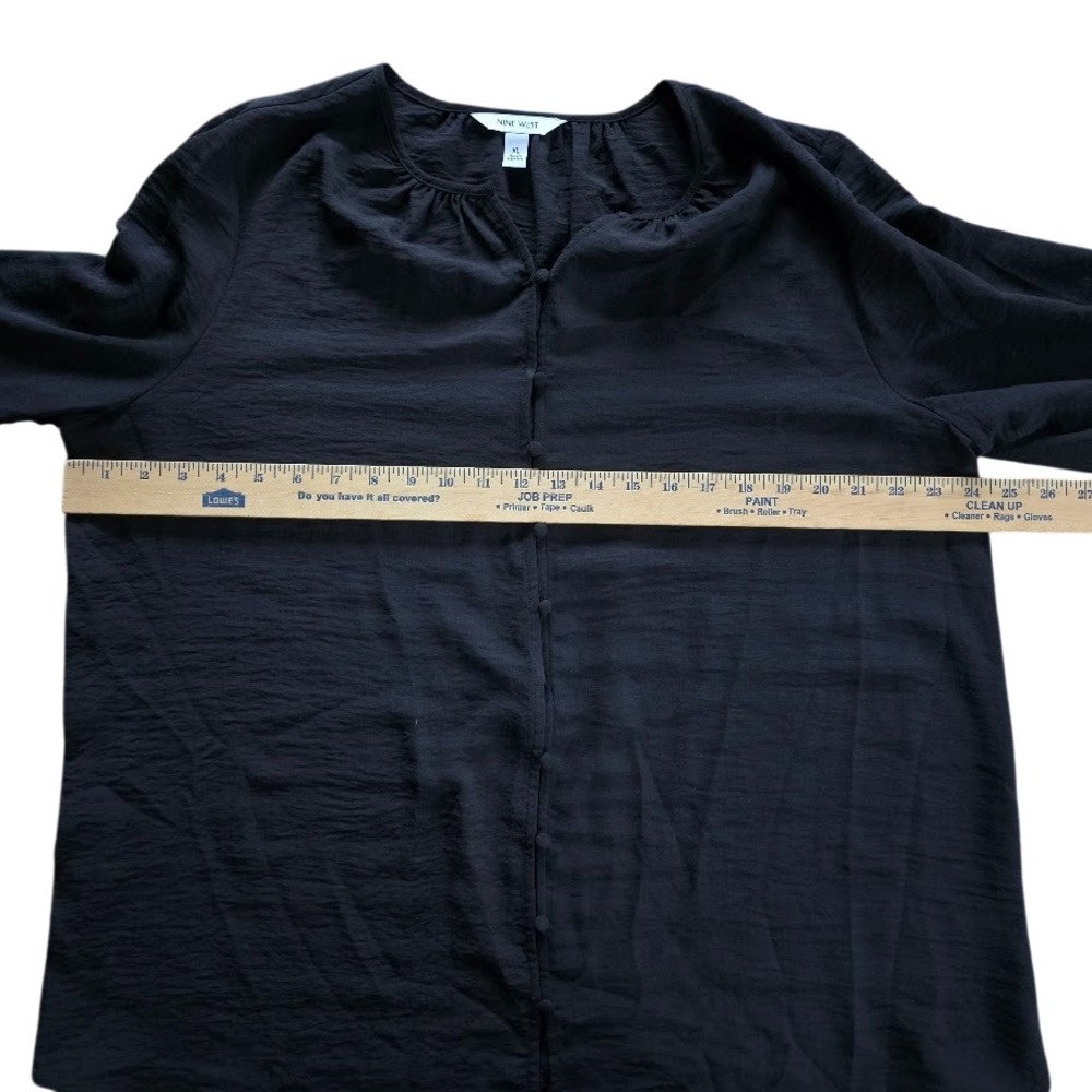 Nine West Blouse Womens XL Black Button Down Dark Academia Minimalist Whimsigoth - Picture 7 of 11